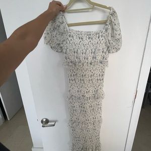 White and blue flowered tiered dress